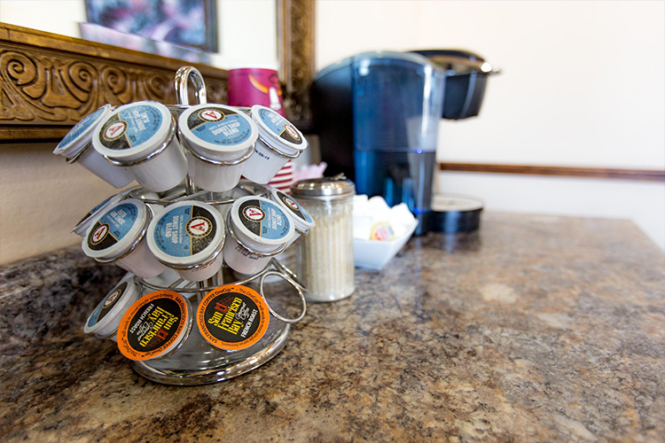 Keurig coffee pods in waiting area