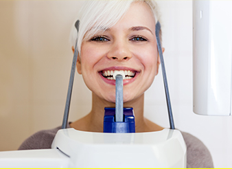 Woman receiving CT Cone beam scan